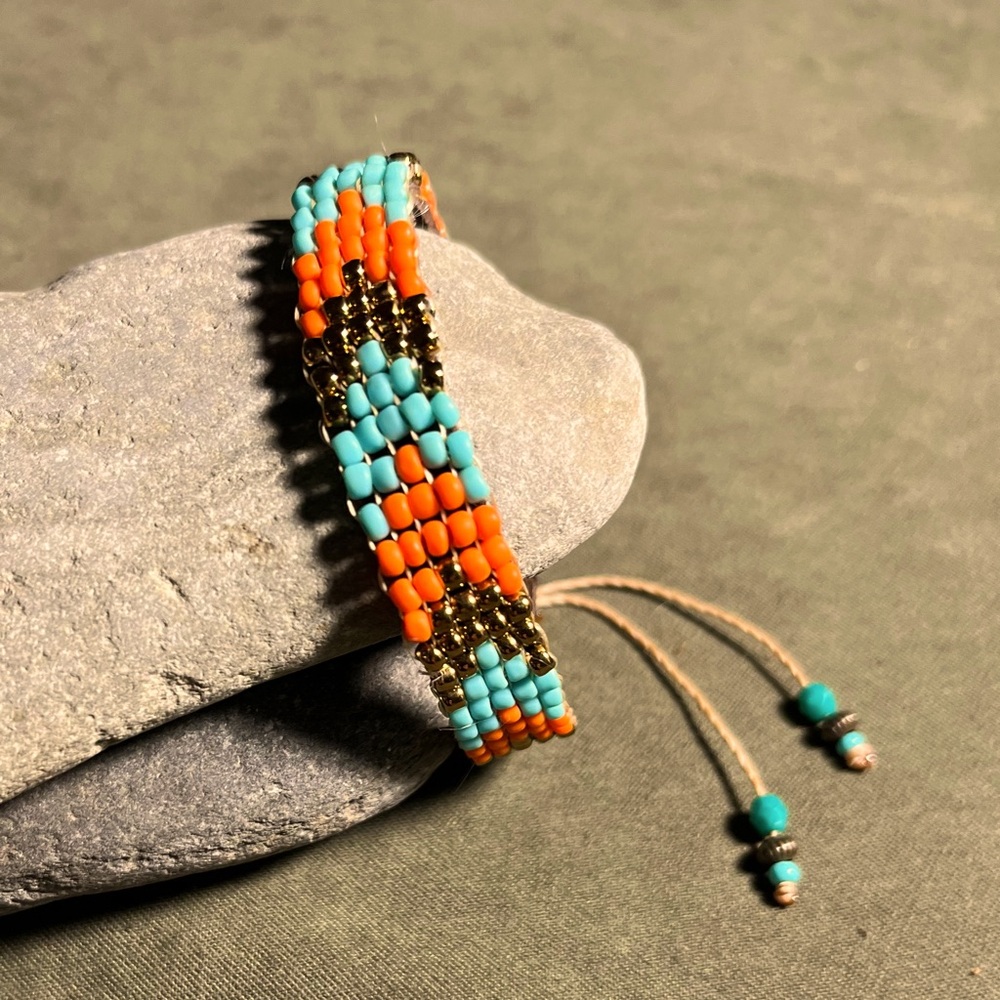 Beaded Patterned Adjustable Cuff Bracelet - image 1